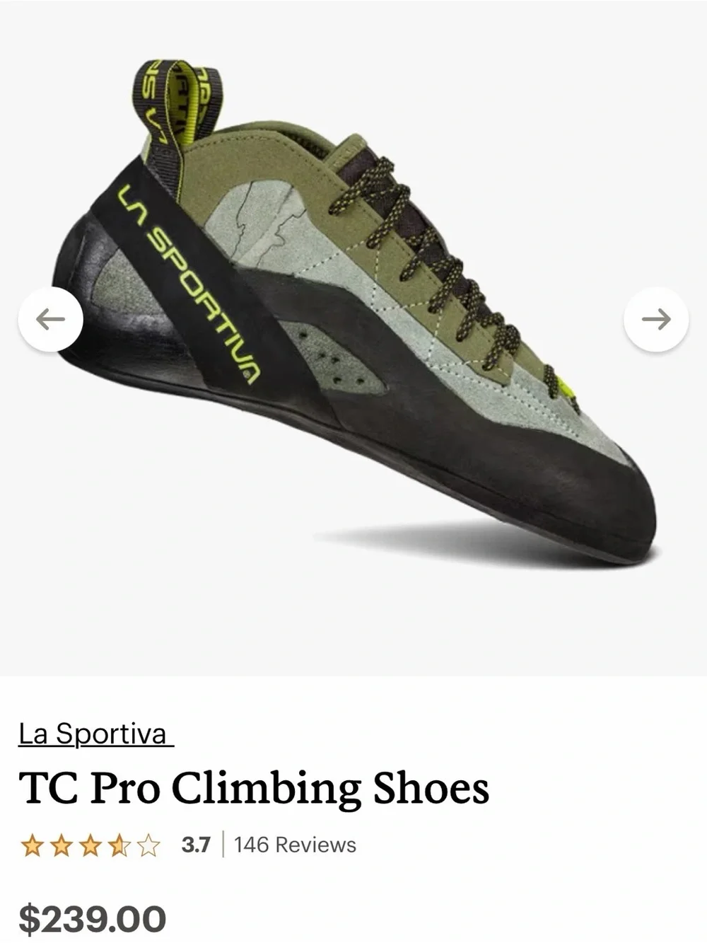 La Sportiva Men's Gray and Black Climbing Shoes with Yellow Accents